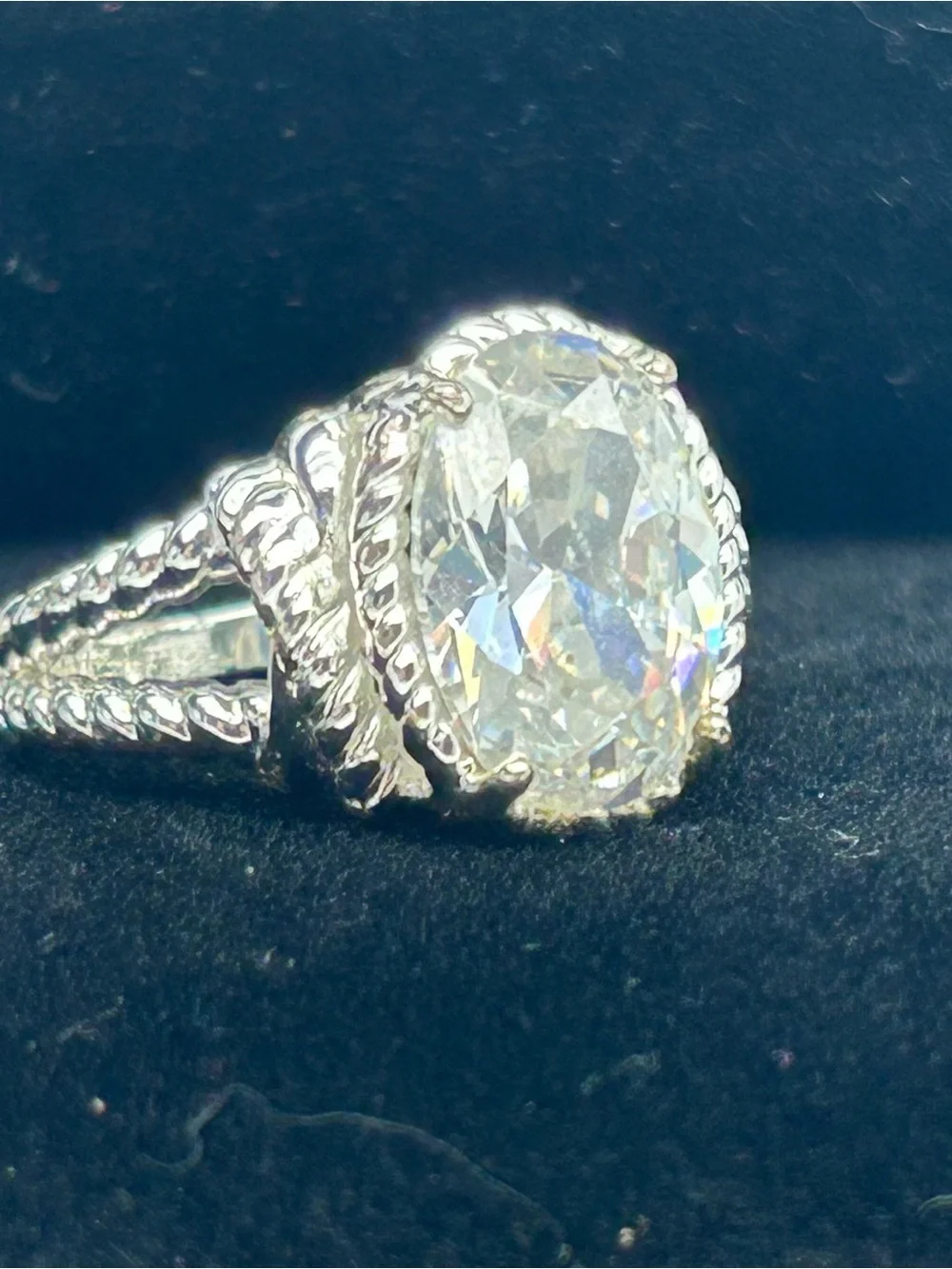NVC Silver Twisted Rope Ring with 5 3/4 CT Clear Stone Size 8